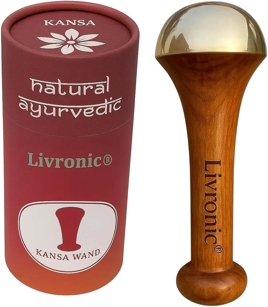 Livronic®Kansa Wand Massager for Face, Body & Foot | 100% Bronze Kansa Vati Foot Massager with Teak Wooden Handle | Massage Tool for Detox, Relaxation, Wellness & Stress Relief | (4.5 cm Cap)