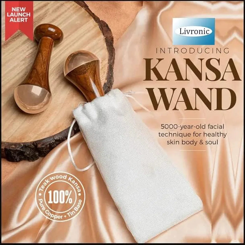 Livronic®Kansa Wand Massager for Face, Body & Foot | 100% Bronze Kansa Vati Foot Massager with Teak Wooden Handle | Massage Tool for Detox, Relaxation, Wellness & Stress Relief | (4.5 cm Cap)