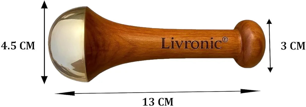 Livronic®Kansa Wand Massager for Face, Body & Foot | 100% Bronze Kansa Vati Foot Massager with Teak Wooden Handle | Massage Tool for Detox, Relaxation, Wellness & Stress Relief | (4.5 cm Cap)