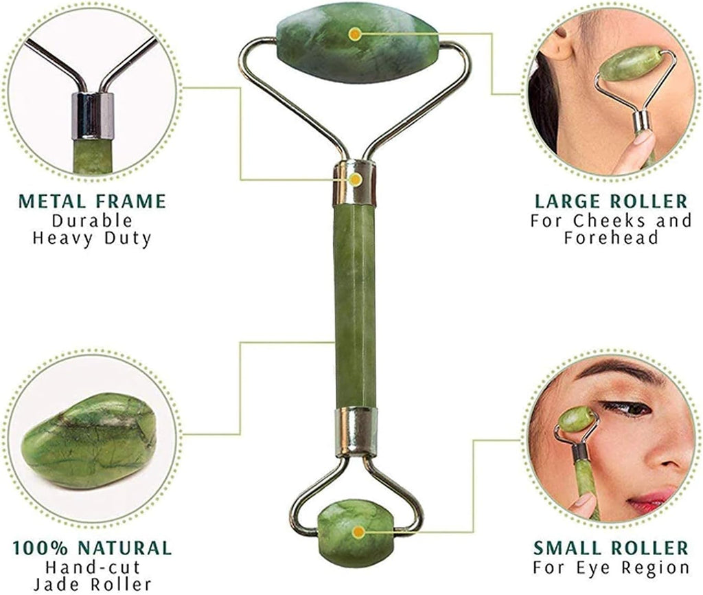 Facial Massager Jade Roller & Gua Sha Tool Natural Himalayan Stone for Face Neck Healing Skin Wrinkles & Serum Application