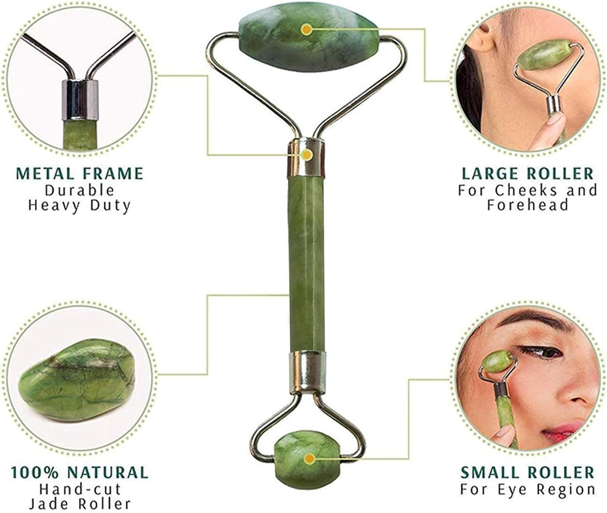 Facial Massager Jade Roller & Gua Sha Tool Natural Himalayan Stone for Face Neck Healing Skin Wrinkles & Serum Application