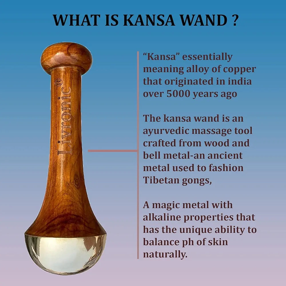 Livronic®Kansa Wand Massager for Face, Body & Foot | 100% Bronze Kansa Vati Foot Massager with Teak Wooden Handle | Massage Tool for Detox, Relaxation, Wellness & Stress Relief | (4.5 cm Cap)